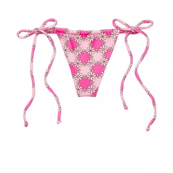 New! Frankie’s bikinis Tia Terry String Bikini Bottom Pink Daisy 24417 - Picture 3 of 9